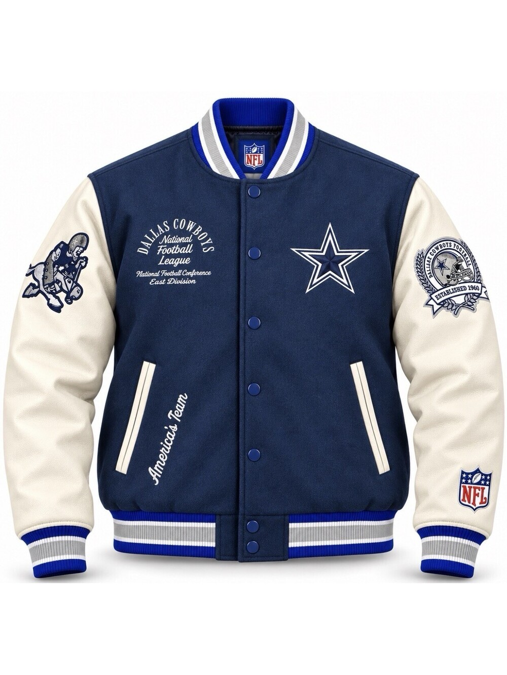 Dallas Cowboys Wool Varsity Jacket Mens Medium Navy Cream NFL America’s Team New